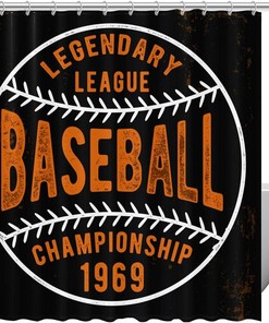 Graphic Baseball Shower Curtain with Black Background for Home Bathroom Decor