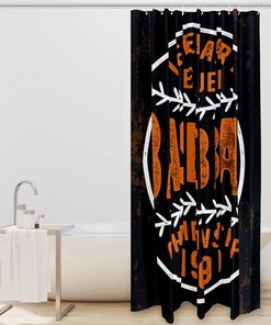Graphic Baseball Shower Curtain with Black Background for Home Bathroom Decor