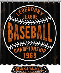 Graphic Baseball Waterproof Shower Curtain for Bathroom Decor