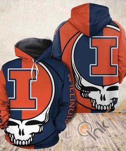 Grateful Dead Skull Illinois Fighting Illini Hoodie 3D