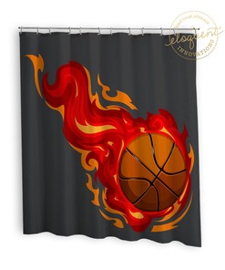 Gray Flames Basketball Shower Curtain - Perfect for Boys' Sports-Themed Bathrooms