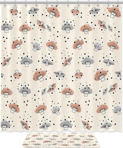 Gray Mushrooms Waterproof Shower Curtain for Edgy Bathroom Decor
