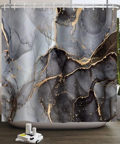 Gray and Gold Marble Luxury Abstract Shower Curtain for Modern Bathroom Decor 
