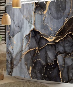 Gray and Gold Marble Luxury Abstract Shower Curtain for Modern Bathroom Decor