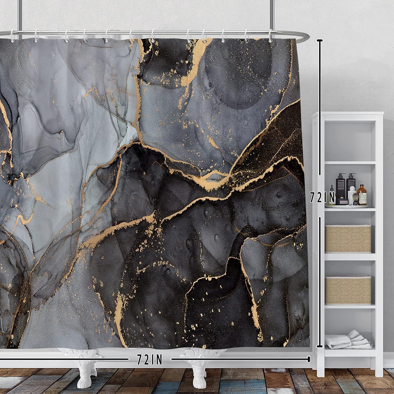 Gray and Gold Marble Luxury Abstract Shower Curtain for Modern Bathroom Decor