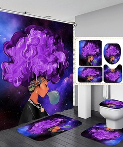 Green African American Bathroom Decor Set with Fabric Shower Curtain 