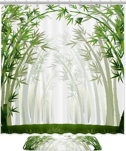 Green Bamboo Forest Waterproof Shower Curtain for Zen Bathroom Decor
