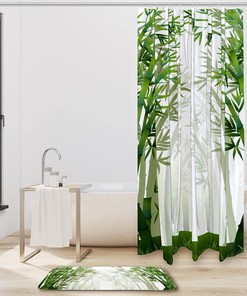 Green Bamboo Forest Waterproof Shower Curtain for Zen Bathroom Decor