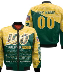 Green Bay Packers 100 Years 1919 2019 Thank You For The Memories Signatures NFL Gift With Custom Name Number For Packers Fans Bomber Jacket