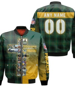 Green Bay Packers 100 Years Of 1919 2019 Packers NFL Gift With Custom Name Number For Packers Fans Bomber Jacket
