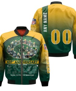 Green Bay Packers 101st Anniversary Thank You For The Memories Signature NFL Gift With Custom Name Number For Packers Fans Bomber Jacket