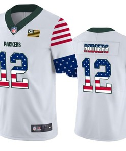 Green Bay Packers 12 White Throwback Flag Jersey