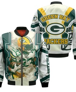 Green Bay Packers Aaron Jones 33 For Fans Bomber Jacket Model 2222