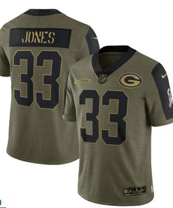 Green Bay Packers Aaron Jones 33 Nfl Olive 2021 Salute To Service Player Men Jersey For Packers Fans