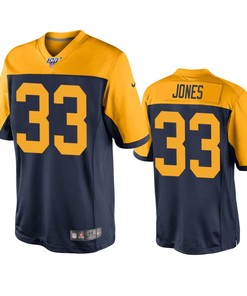 Green Bay Packers Aaron Jones Navy 100th Season Throwback Jersey