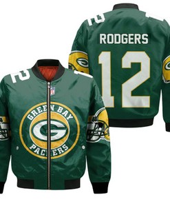 Green Bay Packers Aaron Rodgers 12 3D Jersey Bomber Jacket