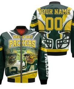 Green Bay Packers Aaron Rodgers 12 And Brett Favre 4 For Fans Personalized Bomber Jacket Model 2232