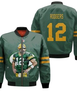 Green Bay Packers Aaron Rodgers 12 NFL Best Legends Green Gift For Packers Fans Bomber Jacket