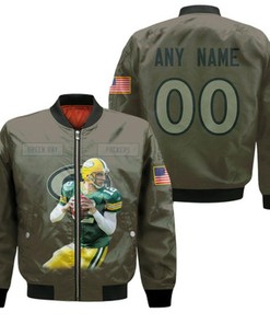 Green Bay Packers Aaron Rodgers 12 NFL Great Player Olive 3D Personalized Gift With Custom Number Name For Packers Fans Bomber Jacket