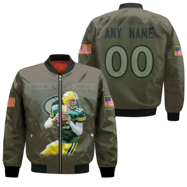Green Bay Packers Aaron Rodgers 12 NFL Great Player Olive 3D Personalized Gift With Custom Number Name For Packers Fans Bomber Jacket