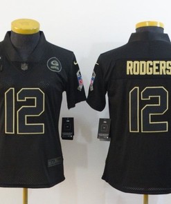 Green Bay Packers Aaron Rodgers #12 Nfl 2020 Black Womens Jersey