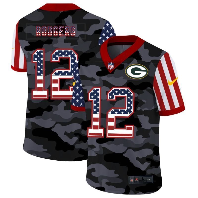 Green Bay Packers Aaron Rodgers #12 Nfl 2020 Camo Black Jersey