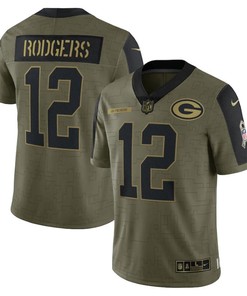 Green Bay Packers Aaron Rodgers 12 Nfl Olive 2021 Salute To Service Player Men Jersey For Packers Fans