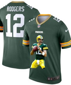 Green Bay Packers Aaron Rodgers #12 Nfl Portrait Brandedition Green Jersey