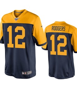 Green Bay Packers Aaron Rodgers Navy 100th Season Throwback Jersey