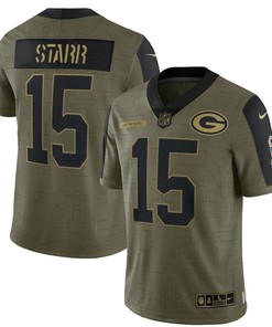 Green Bay Packers Bart Starr 15 Nfl Olive 2021 Salute To Service Player Men Jersey For Packers Fans
