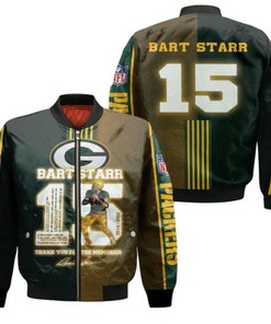 Green Bay Packers Bart Starr 15 Thank You For The Memories Signature Legendary Captain NFL Gift For Packers Fans Bomber Jacket