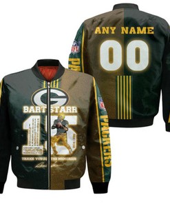 Green Bay Packers Bart Starr 15 Thank You For The Memories Signature NFL Gift With Custom Name Number For Packers Fans Bomber Jacket
