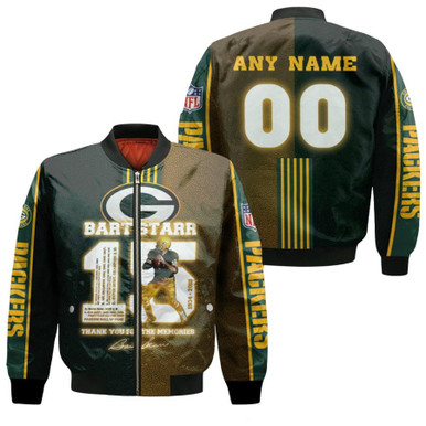 Green Bay Packers Bart Starr 15 Thank You For The Memories Signature NFL Gift With Custom Name Number For Packers Fans Bomber Jacket