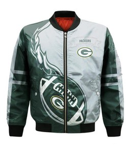 Green Bay Packers Bomber Jacket Flame Ball - NFL