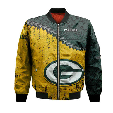 Green Bay Packers Bomber Jacket Grunge Polynesian Tattoo - NFL