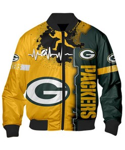 Green Bay Packers Bomber Jacket graphic heart ECG line