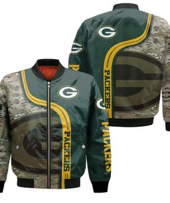 Green Bay Packers Camouflage Pattern American Flag 3D Jersey Bomber Jacket