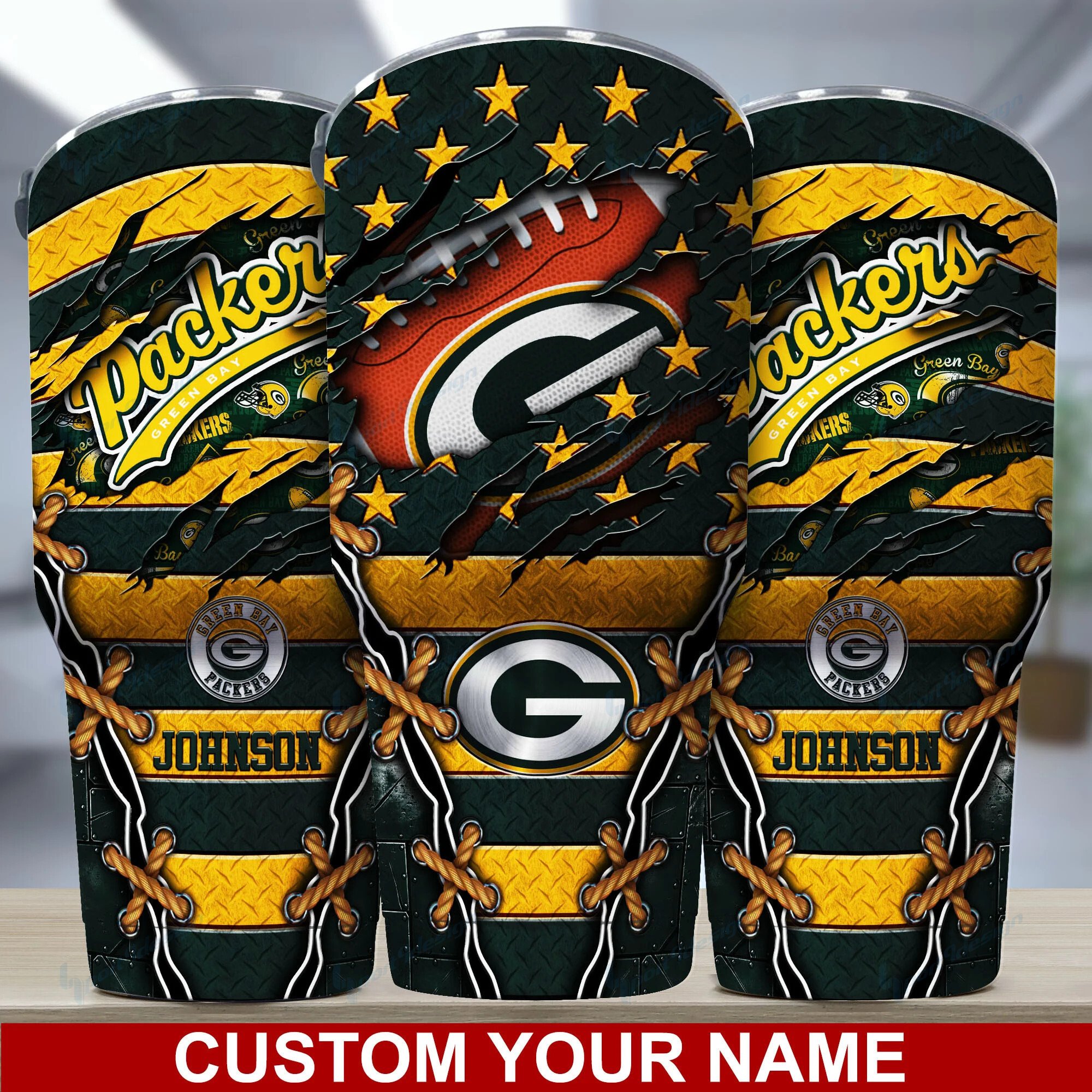 Green Bay Packers Custom Name Tumbler Fan Gift