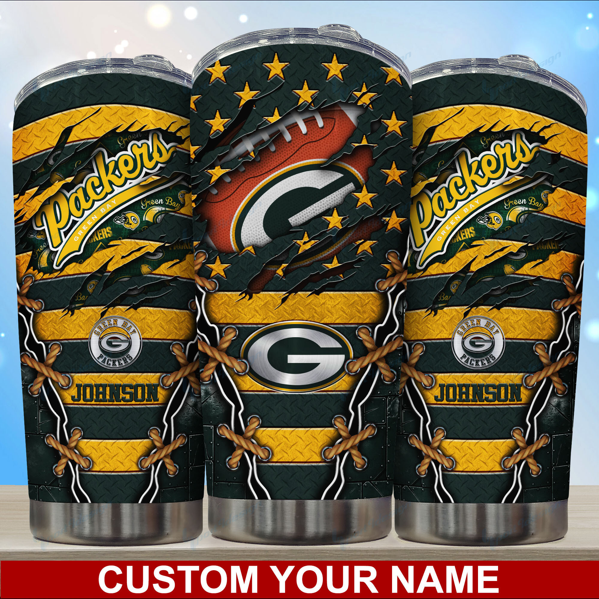 Green Bay Packers Custom Name Tumbler Fan Gift