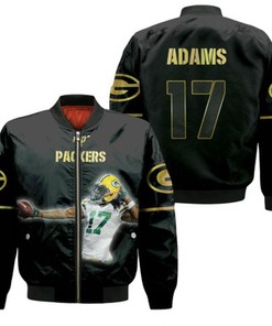 Green Bay Packers Davante Adams 17 NFL Legendary Captain Black Gift For Packers Fans Bomber Jacket