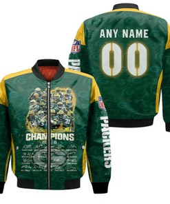Green Bay Packers NFC North Division Champions 2019 Legend Team Signature NFL Gift With Custom Name Number For Packers Fans Bomber Jacket