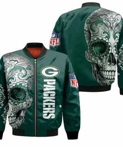 Green Bay Packers Nlf Fan Sugar Skull 3D Bomber Jacket Model 2397