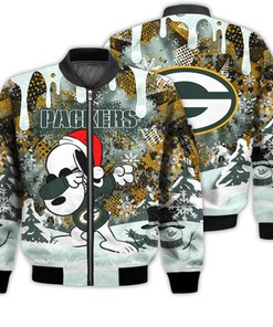 Green Bay Packers Snoopy Dabbing The Peanuts Sports Football American Christmas Dripping Matching Gifts Unisex 3D Bomber Jacket
