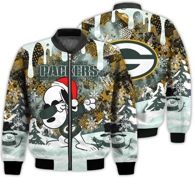 Green Bay Packers Snoopy Dabbing The Peanuts Sports Football American Christmas Dripping Matching Gifts Unisex 3D Bomber Jacket