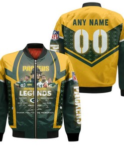 Green Bay Packers Thank You For The Memories Legend Signatures NFL Gift With Custom Name Number For Packers Fans Bomber Jacket