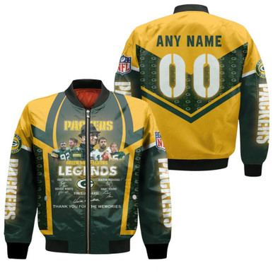 Green Bay Packers Thank You For The Memories Legend Signatures NFL Gift With Custom Name Number For Packers Fans Bomber Jacket