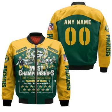 Green Bay Packers The Most Champions 100 Years Since 1919 NFL Gift With Custom Name Number For Packers Fans Bomber Jacket