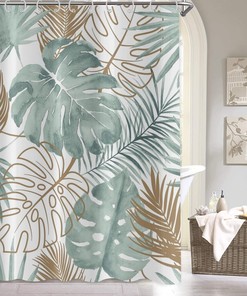 Green Boho Palm Leaf Watercolor Shower Curtain - Bathroom Decor