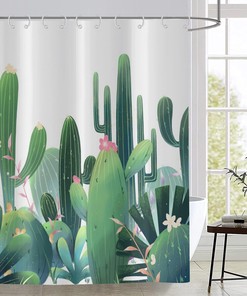 Green Cactus Watercolor Plant Floral Shower Curtain - Home Decor Bathroom Curtain