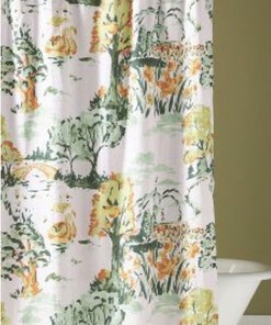 Green Floral Chinosella Shower Curtain - Organic Cotton for Bathroom Decor
